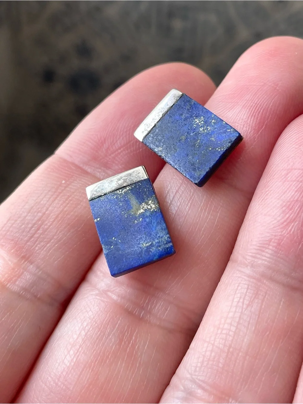 Vintage stamped 925 sterling silver & lapis lazuli (?) earrings boho